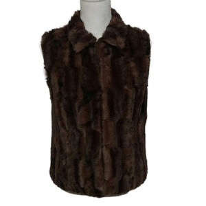 𝅺Cejon Brown Faux Fur Pointed Collar Hook Front Closure Sleeveless Vest Jacket